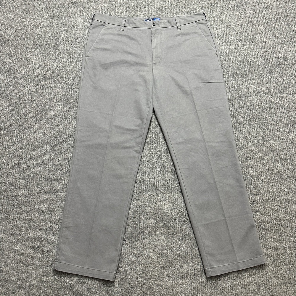 IZOD Straight Mens Khaki Pants Size 36 x30 Gray Flat Front